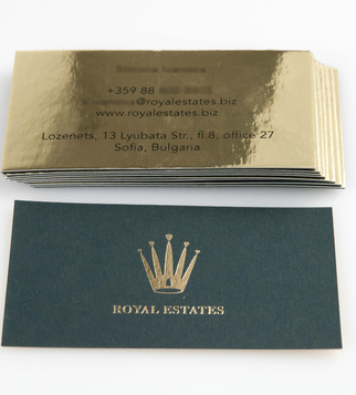 Business cards with golden cardboard and hot stamping | J Point Plus