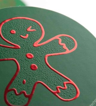 Coasters with red liquid metal foil and digital UV varnish | J Point Plus
